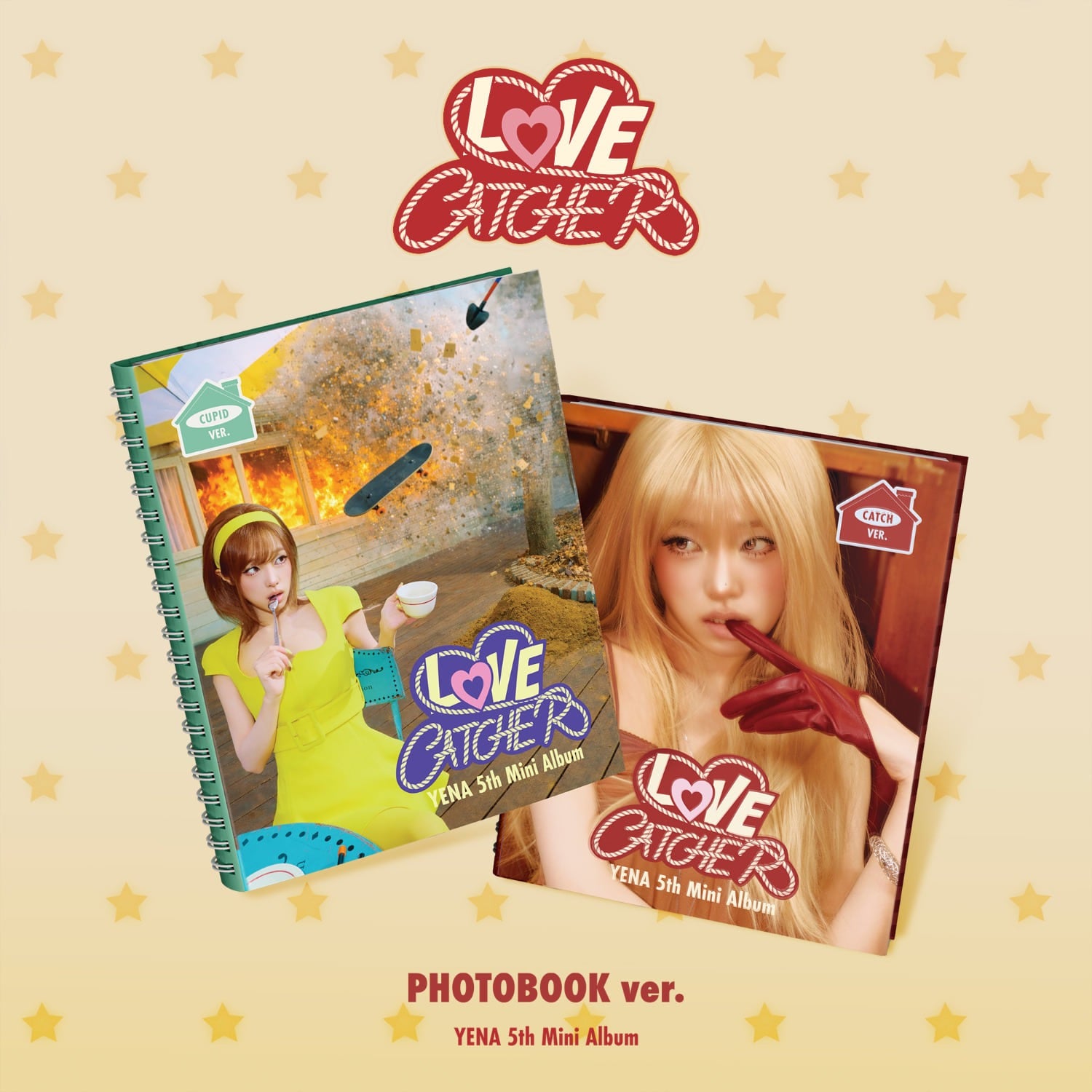 CHOI YENA - [LOVE CATCHER] (PHOTOBOOK ver.) (Random 1 of 2) - Album Kpop, couverture photobook, fond étoiles, visuel YENA