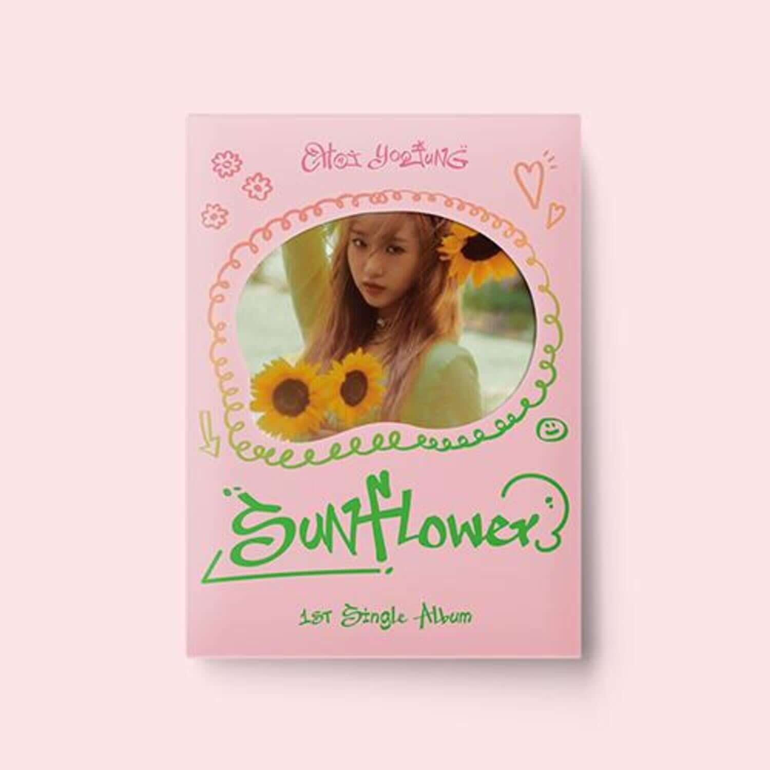 CHOI YOO JUNG - 1st Single Album [Sunflower] (Lovely ver.) - Album Kpop : pochette rose avec portrait et tournesols
