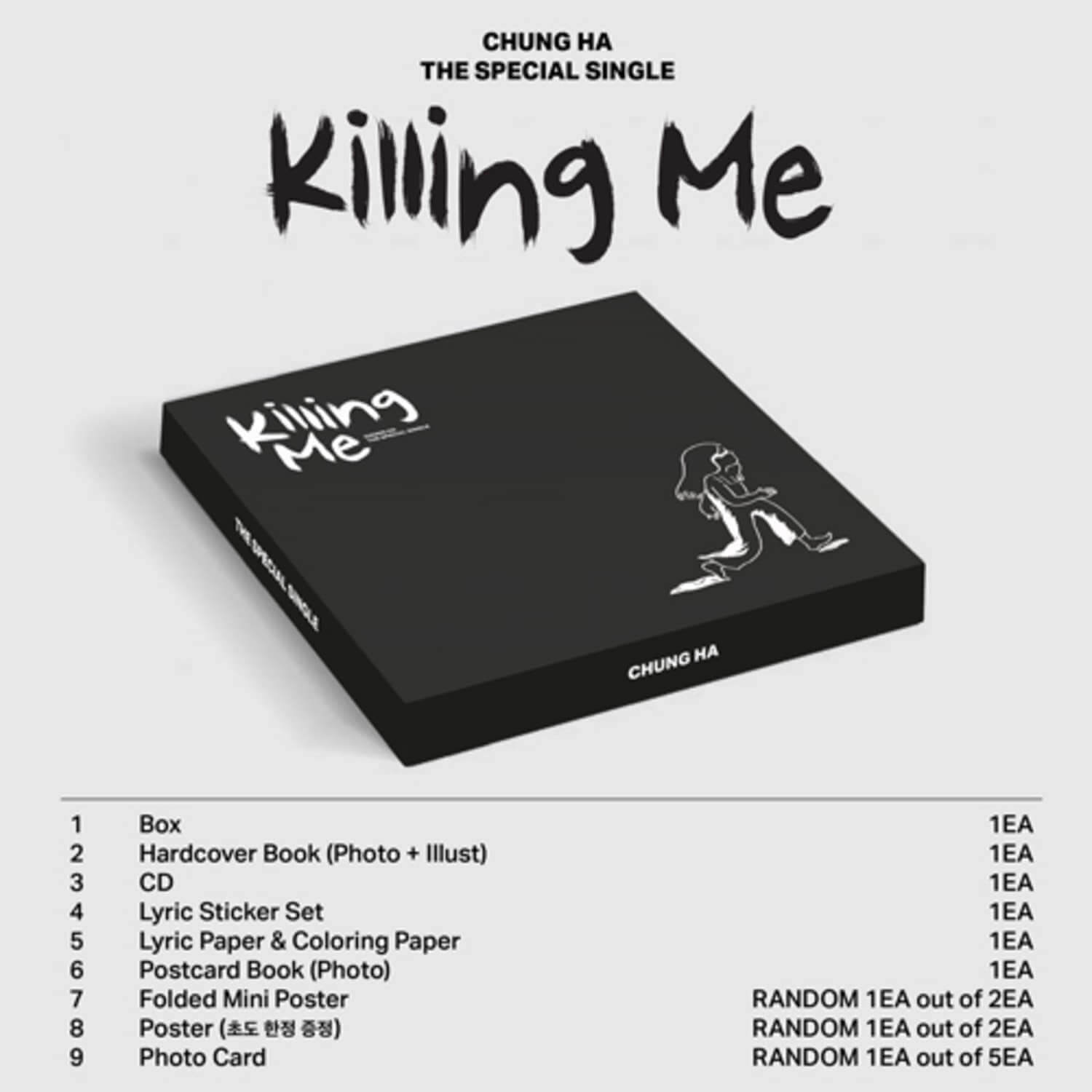 CHUNGHA - The Special Single [Killing Me] - Album Kpop, pochette noire sur fond clair, visuel du disque, marque CHUNGHA.