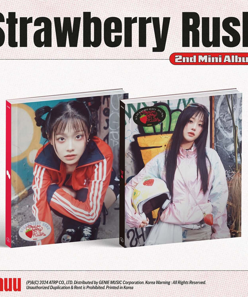 CHUU - [Strawberry Rush] (Strawberry ver. / Rush ver.) (Random) - Album Kpop, pochette visuelle avec photos et titre Strawberry Rush