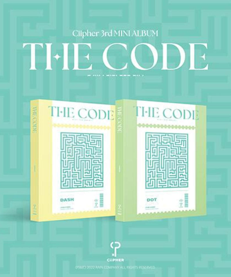 CIIPHER - 3rd Album [THE CODE] (SET Ver.) - Album Kpop, coffret complet sur fond labyrinthe vert, visuel front.