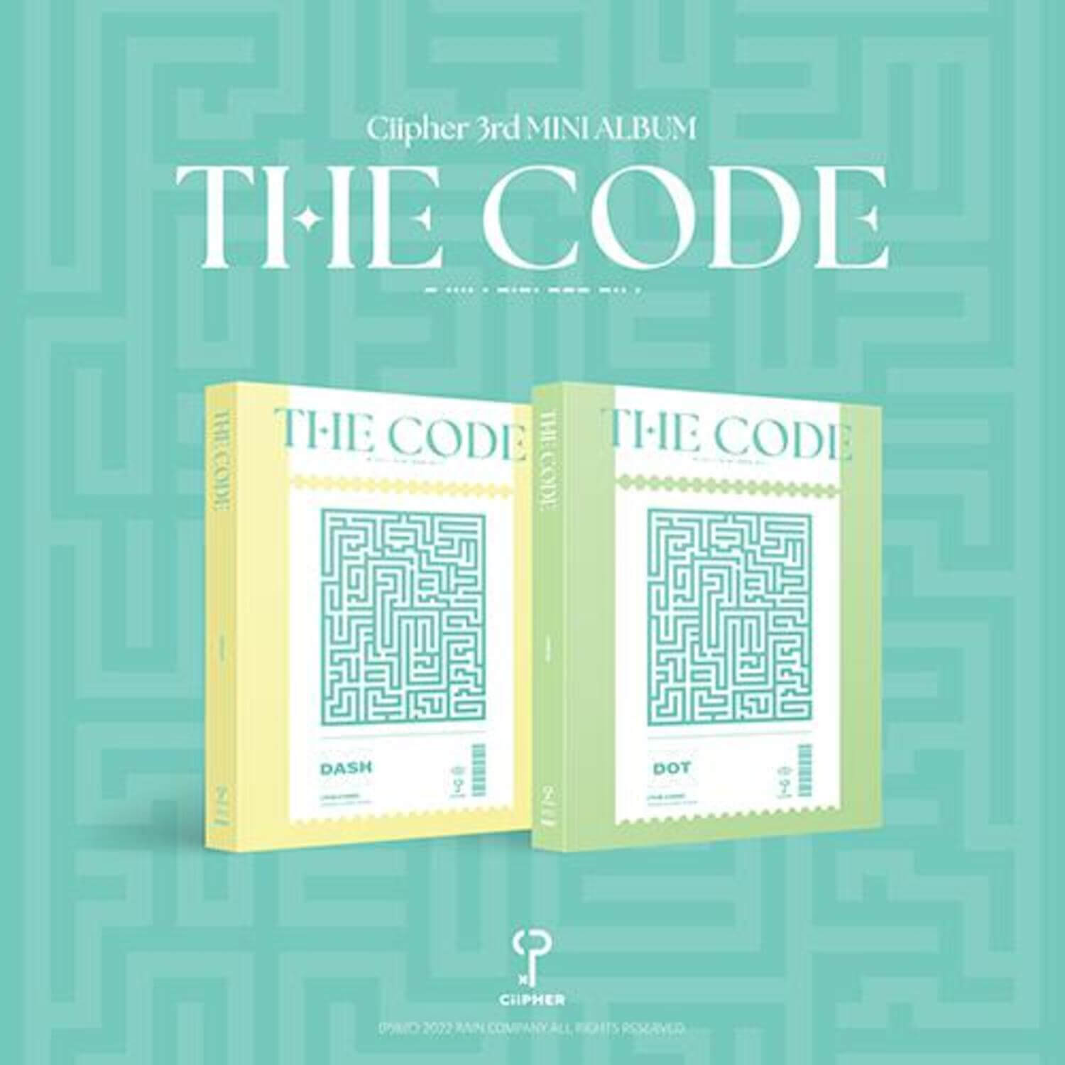 CIIPHER - 3rd Album [THE CODE] (SET Ver.) - Album Kpop, coffret complet sur fond labyrinthe vert, visuel front.