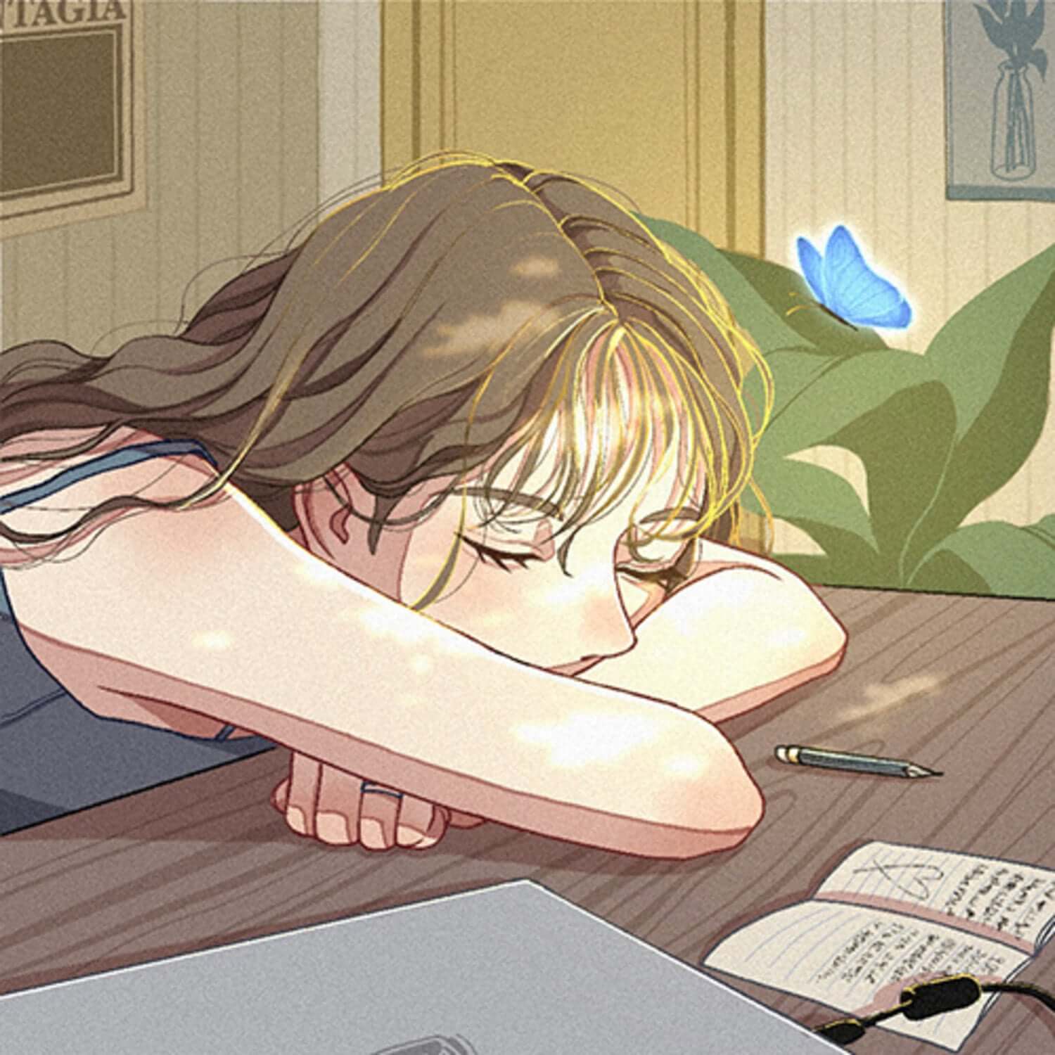 CIKI - [BUSY DOING NOTHING] - Album Kpop, pochette avec illustration d’une jeune femme lisant et écrivant, ambiance calme.