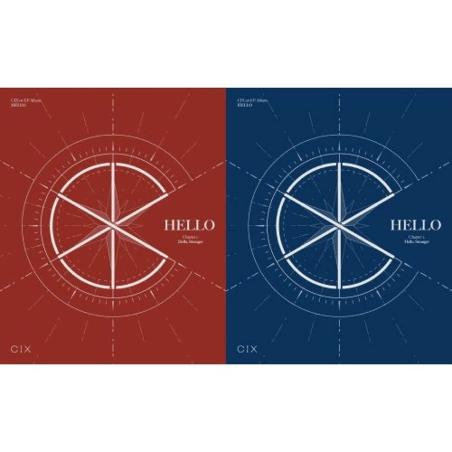CIX - 1st Album [HELLO Chapter 1. Hello, Stranger] Hello + Stranger Ver. - Album Kpop, couverture rouge/bleu avec motif horloge