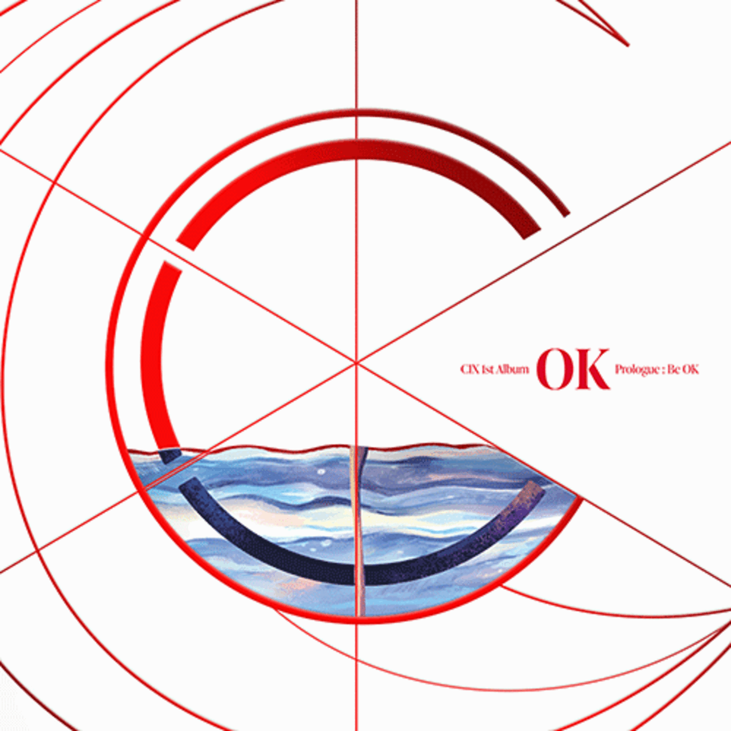 CIX - 1st Album 'OK' Prologue : [Be OK] (RIPPLE Ver.) - Album Kpop, visuel rouge/bleu avec cercle et mer, marque CIX