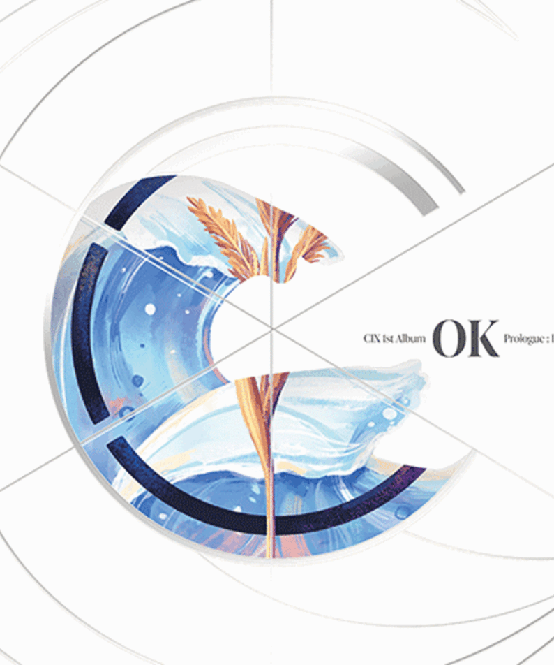 CIX - 1st Album 'OK' Prologue : [Be OK] (STORM Ver.) - Album Kpop, visuel design bleu, disque et tourbillons blancs, K-pop
