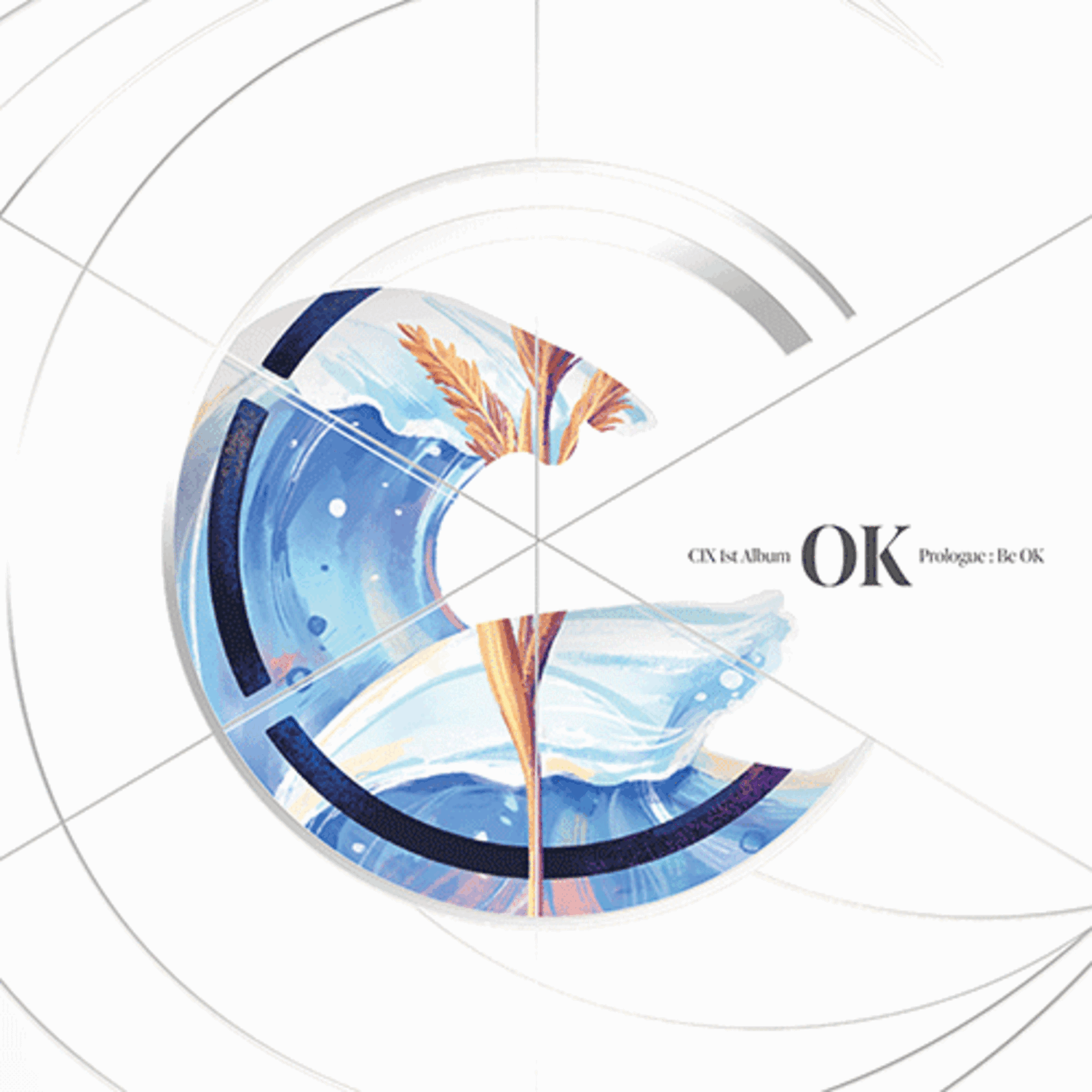 CIX - 1st Album 'OK' Prologue : [Be OK] (STORM Ver.) - Album Kpop, visuel design bleu, disque et tourbillons blancs, K-pop