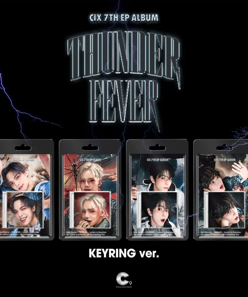 CIX - 7th EP Album [THUNDER FEVER] (Keyring Album) - Album Kpop, visuel noir orage avec 4 photos keyring