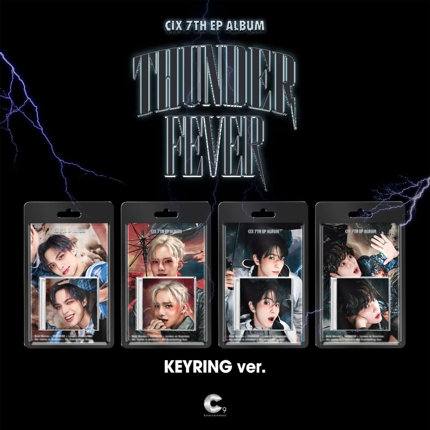 CIX - 7th EP Album [THUNDER FEVER] (Keyring Album) - Album Kpop, visuel noir orage avec 4 photos keyring