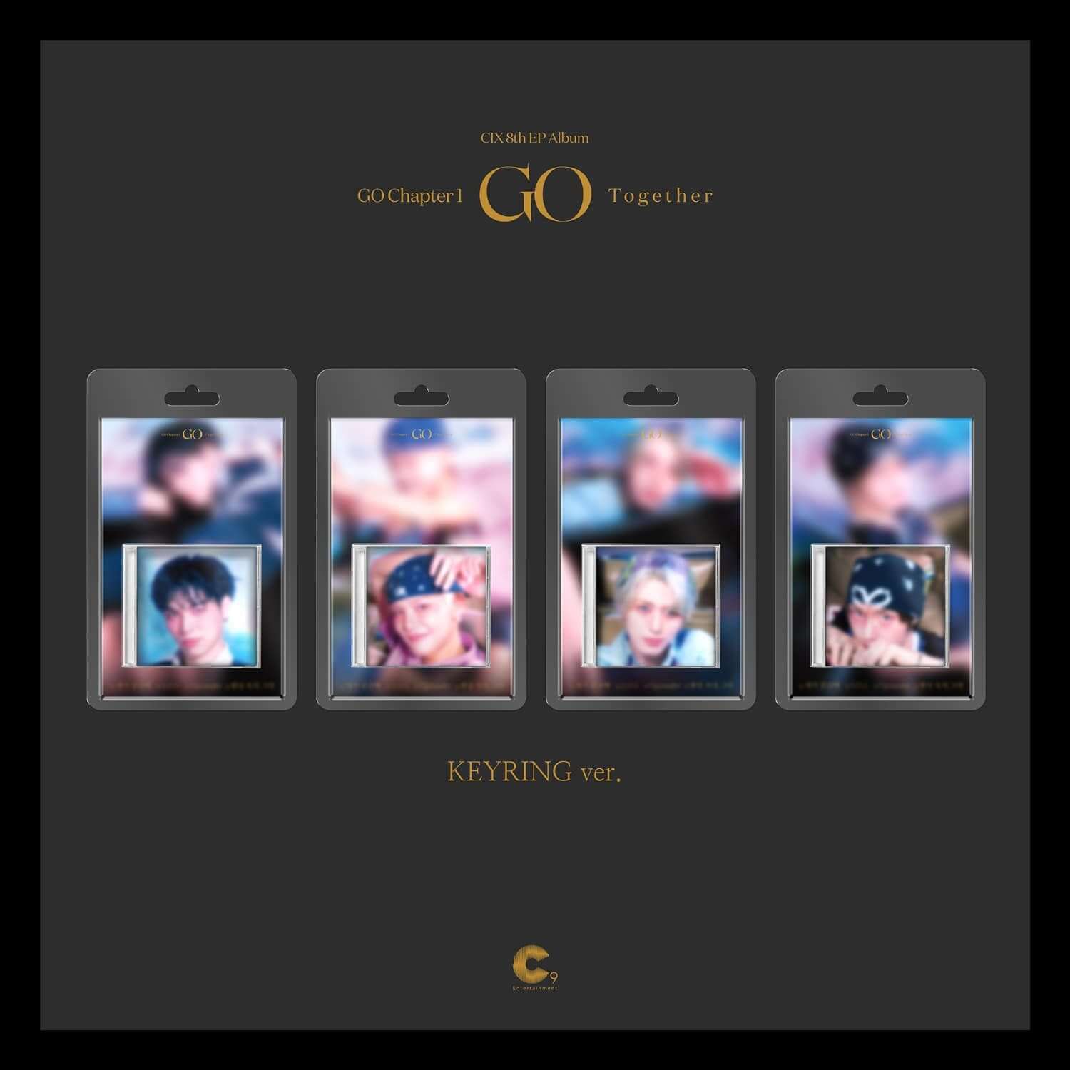 CIX - 8th Album [GO Chapter 1 : GO Together] (KEYRING ver.) - Album Kpop : boîtier noir et mini photos sur blister.