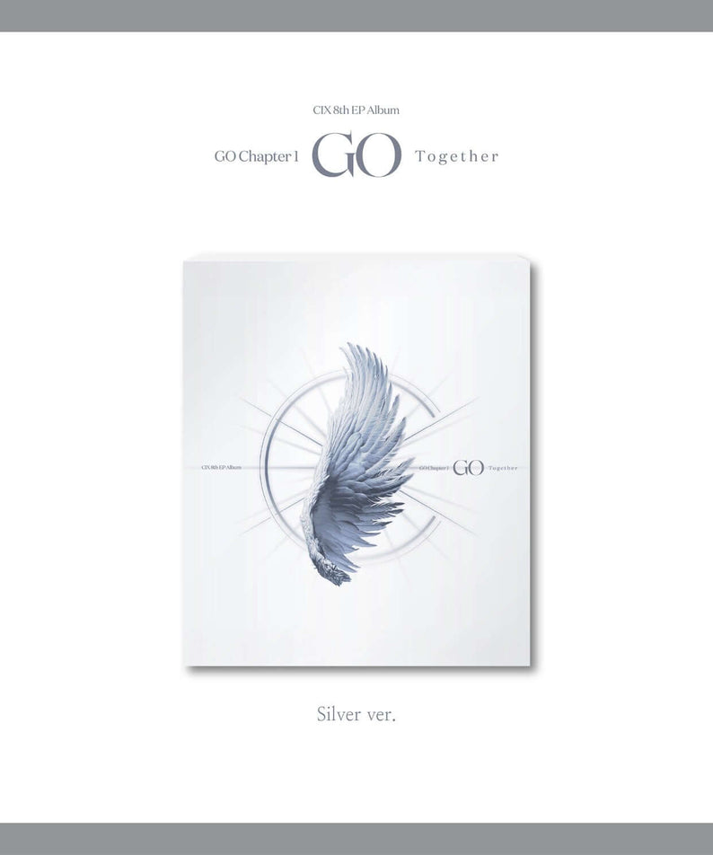 CIX - 8th Album [GO Chapter 1 : GO Together] (Silver ver.) - Album Kpop, pochette argentée sur fond clair.