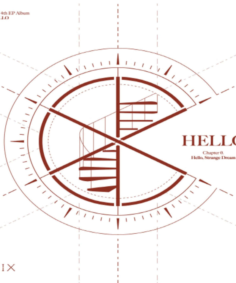 CIX - CIX 4th EP Album HELLO’ Chapter Ø. [Hello, Strange Dream] Hello ver. Kpop, artwork “HELLO” rouge et motifs circulaires