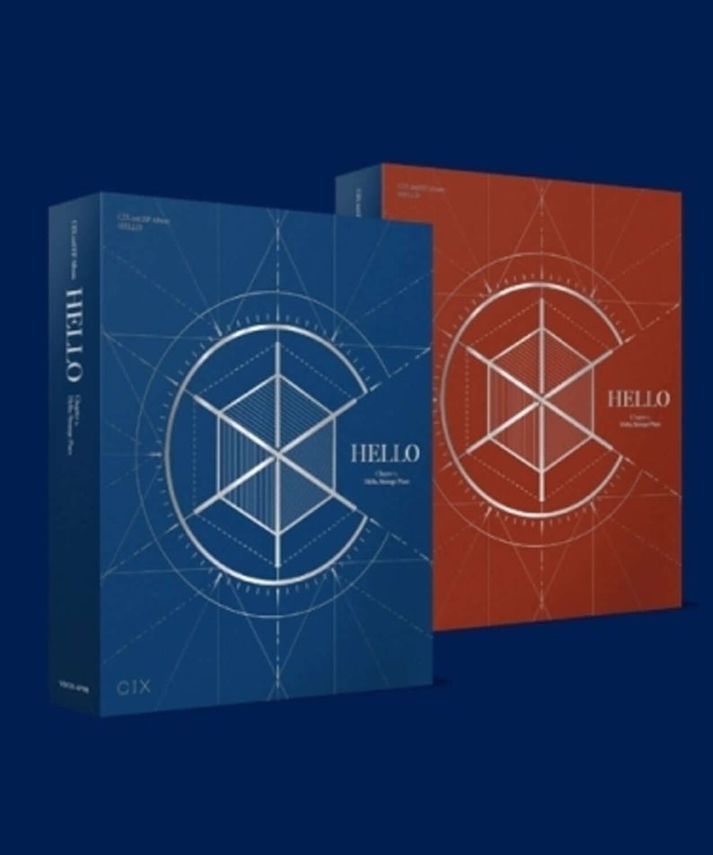 CIX - HELLO CHAPTER 2. [HELLO, STRANGE PLACE] (2ND EP) (Ver. 2 ) - Album Kpop, couvertures rouge et bleue sur fond bleu