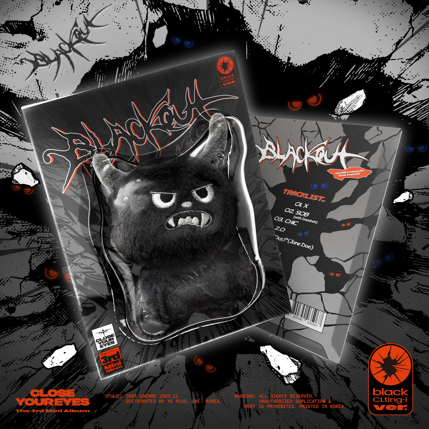 CLOSE YOUR EYES - The 3rd Mini Album [blackout] (black CLting-i ver.) Album Kpop noir, visuel avec chat noir et boîtier.