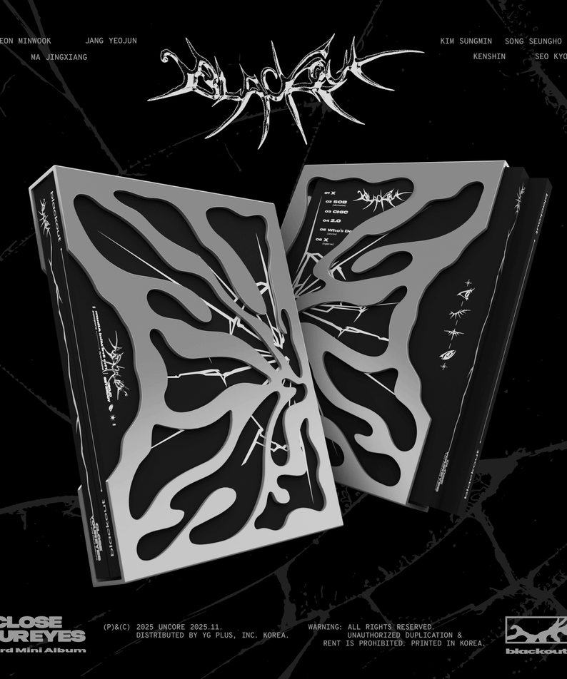 CLOSE YOUR EYES - The 3rd Mini Album [blackout] (blackout ver.) - Album Kpop, pochette noire, visuel papillon
