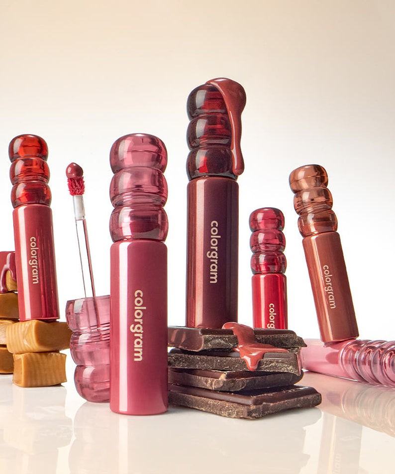 COLORGRAM Tanghulu Tangle Tint Deep Glaze 3.5g de COLORGRAM, maquillage en gros plan sur fond clair, teintes gourmandes