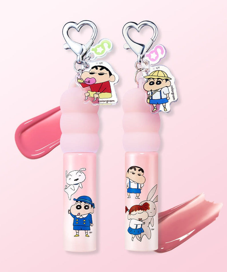 COLORGRAM Tanghulu Tangle Tint Milk 3g, emballage kawaii avec personnages de dessins animés, fond rose.