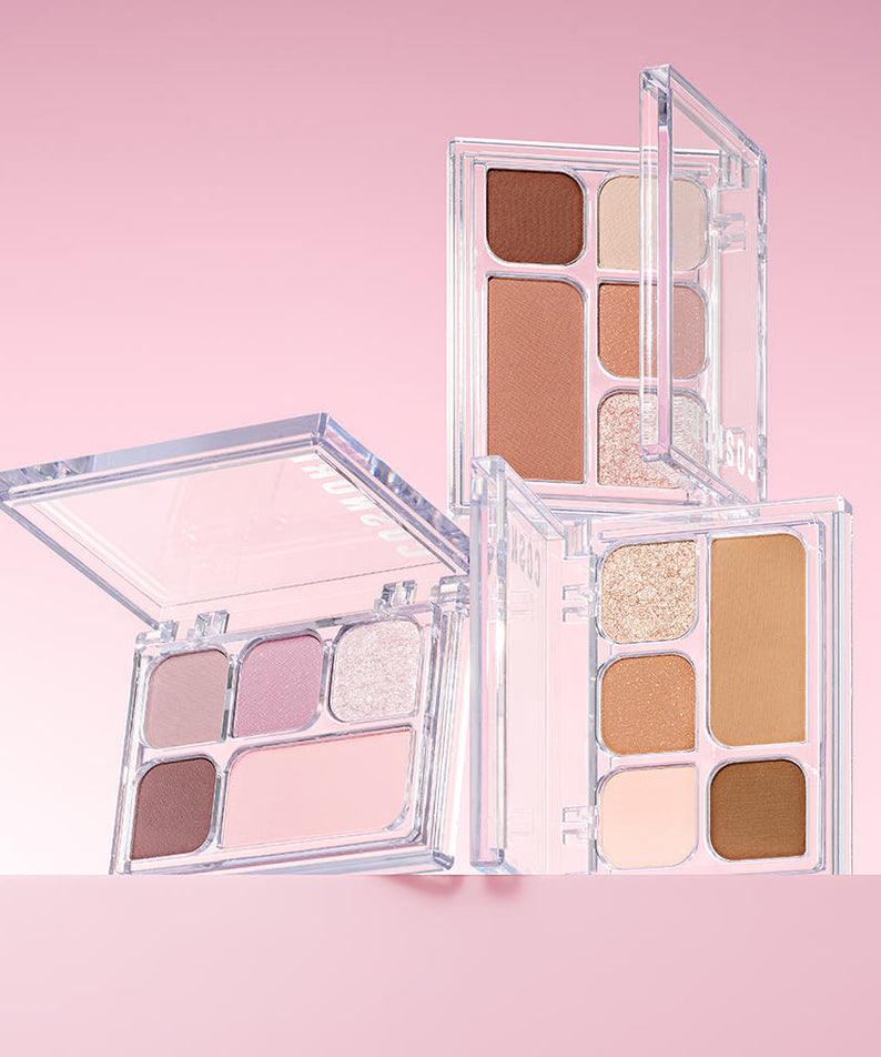 COSNORI My Moment Eye Palette 6.2g : palette fard yeux en boîtier transparent rose, ombres brunes et nude, image produit