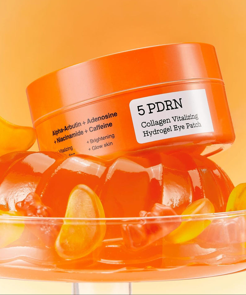 COSRX PDRN Collagen Vitalizing Hydrogel Eye Patches 60 patchs, bocal orange COSRX, hydrogel sous forme de patchs, visuel produit