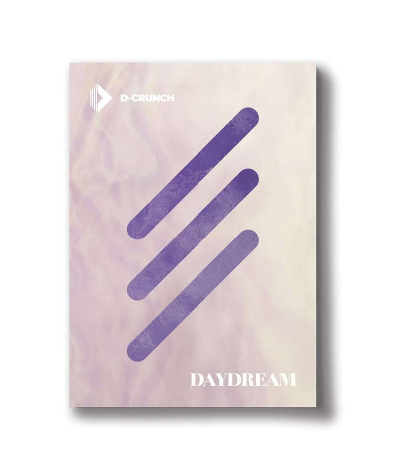 D-CRUNCH - 4th Album [DAYDREAM] - Album Kpop, pochette violette sur fond clair, style K-pop, concept créatif.