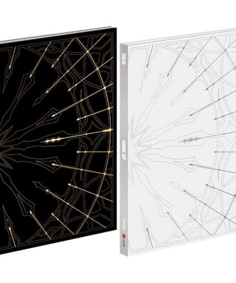 D1CE - 1st Album [Wake up : Roll the World] (Black Ver.+White Ver.) - Album Kpop, packs noir et blanc, design lignes dorées