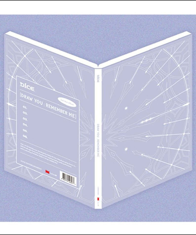 D1CE - [DRAW YOU : REMEMBER ME] - Album Kpop : jaquette recto/verso bleu D1CE avec lignes, en studio.