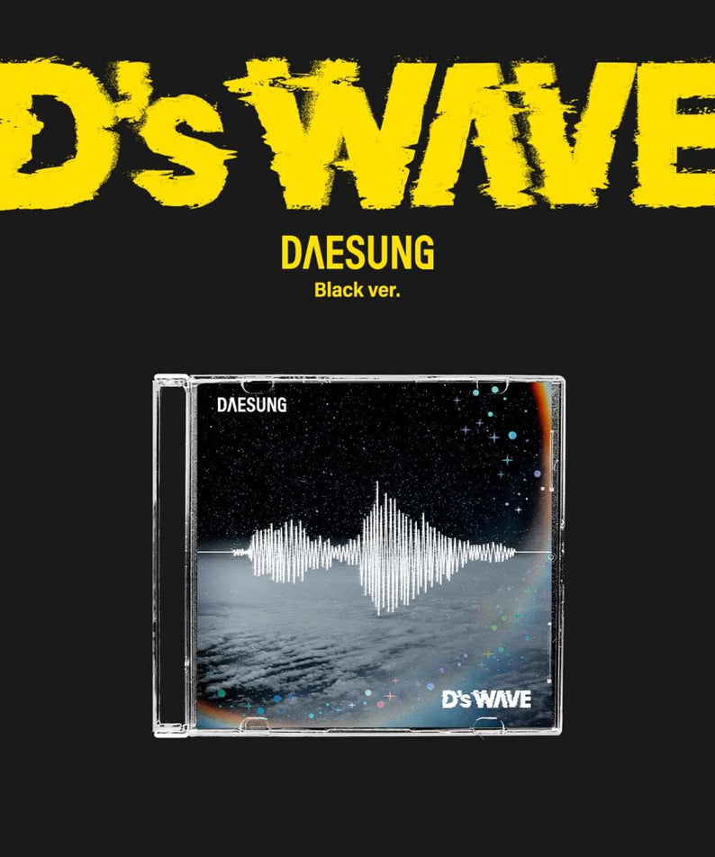 DAESUNG - 1st Mini Album [D’s WAVE] (Black Version) - Album Kpop, pochette noire avec visuel onde audio, fond sombre.