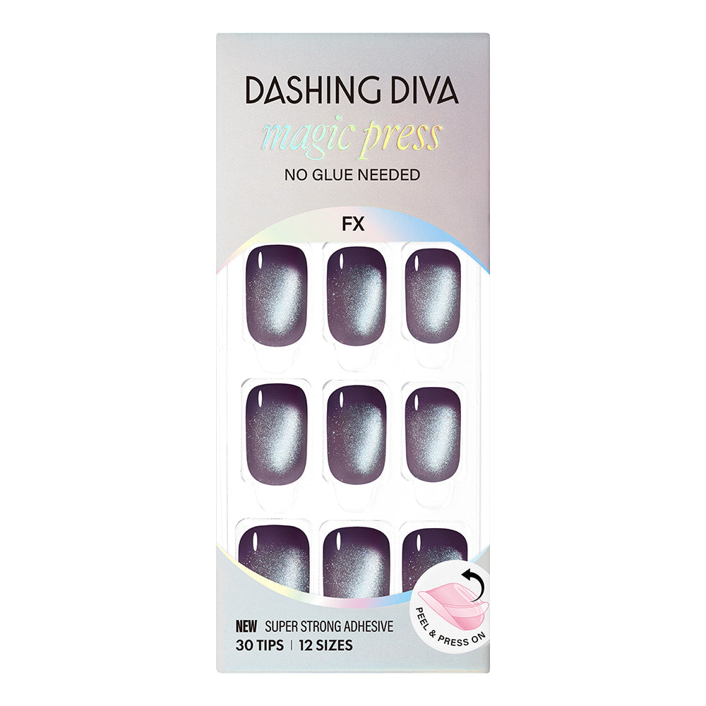 DASHING DIVA  Smudge Night (Regular Round), pack de tips onglets violets, photo produit sur fond clair.