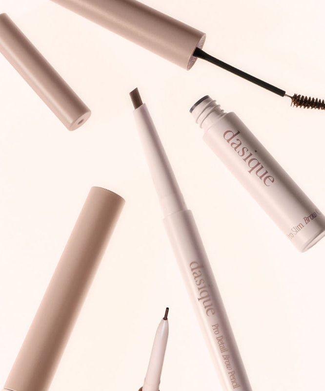 DASIQUE Pro Slim Brow Cara 6 colors, pack de mascara sourcils beige et noir sur fond clair