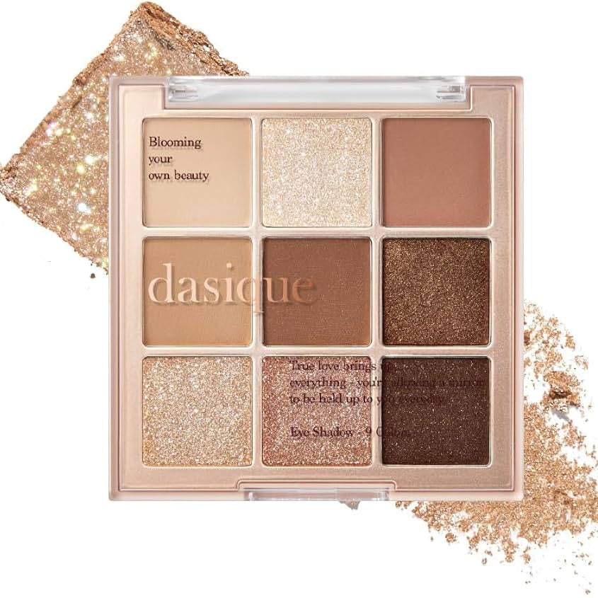 DASIQUE Shadow Palette 8g (#01 - #39) de la marque DASIQUE, palette maquillage avec fards nude et pailletés sur fond doré