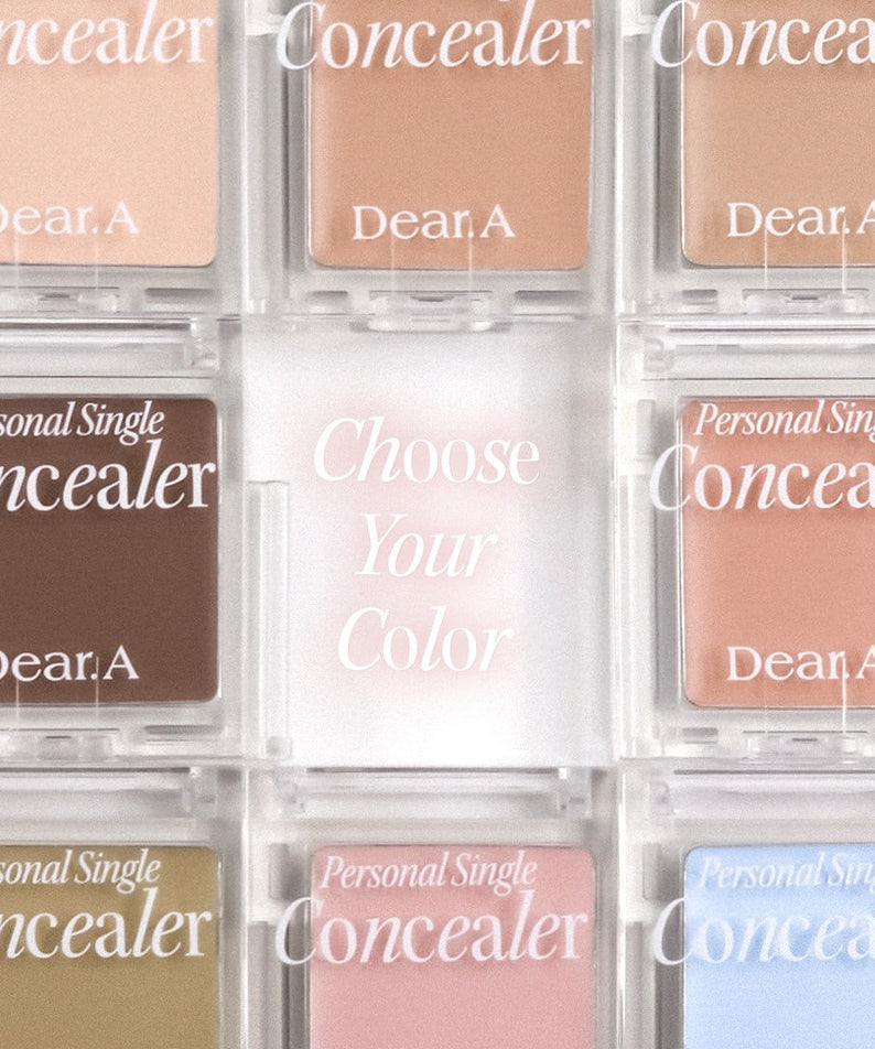 DEAR.A Single Concealer 10 Colors, marque Dear.A, palette de 10 teintes en packaging transparent sur fond clair