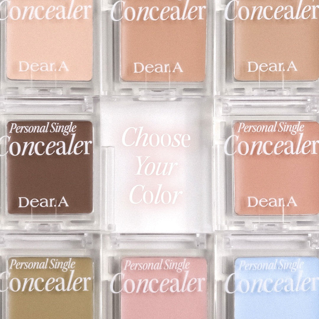 DEAR.A Single Concealer 10 Colors, marque Dear.A, palette de 10 teintes en packaging transparent sur fond clair