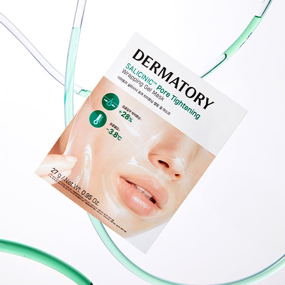 DERMATORY  Salicinic Pore Tightening Wrapping Gel Mask, masque gel blanchissant sur visage en photo produit, pack DERMATORY