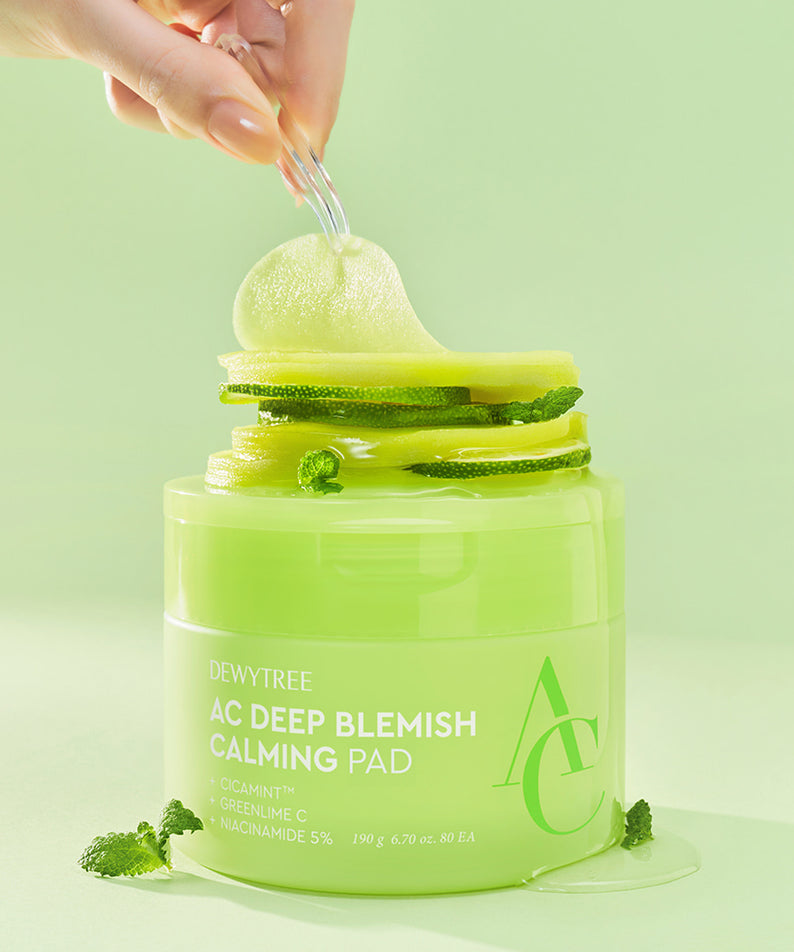 DEWYTREE AC Control EX Deep Trace Soothing Blemish Pads 80 Sheets, apaisants pour imperfections, pack de 80 feuilles, image produit.