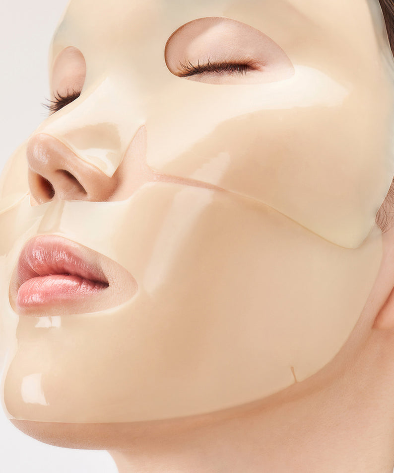 DEWYTREE AC Deep Skin Clarity Collagen Gel Mask 4 Sheets, marque DEWYTREE, visage avec masque gel en application, gros plan beauté