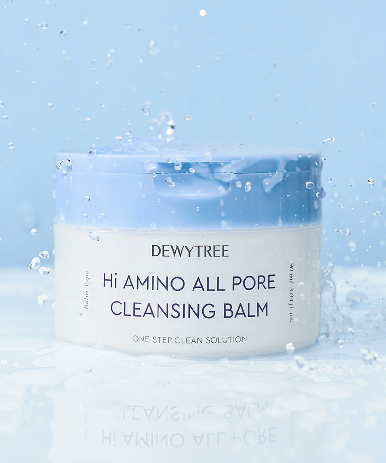 Produit DEWYTREE Hi Amino Pore All Deep Cleansing Balm 90ml avec eau éclaboussée, nettoyage en profondeur des pores.
