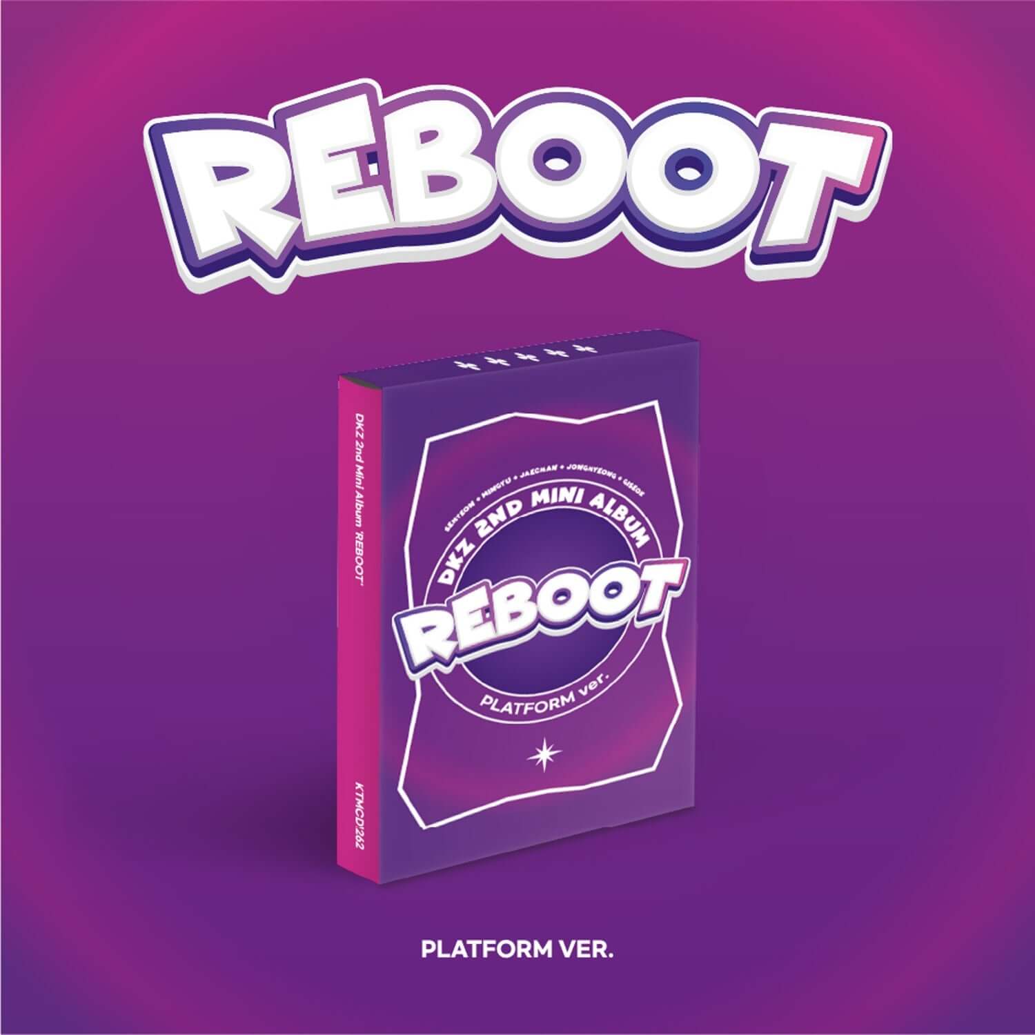 DK - 2nd Mini Album [REBOOT] (Platform ver.) - Album Kpop avec visuel “REBOOT” violet et boîte DK sur fond violet