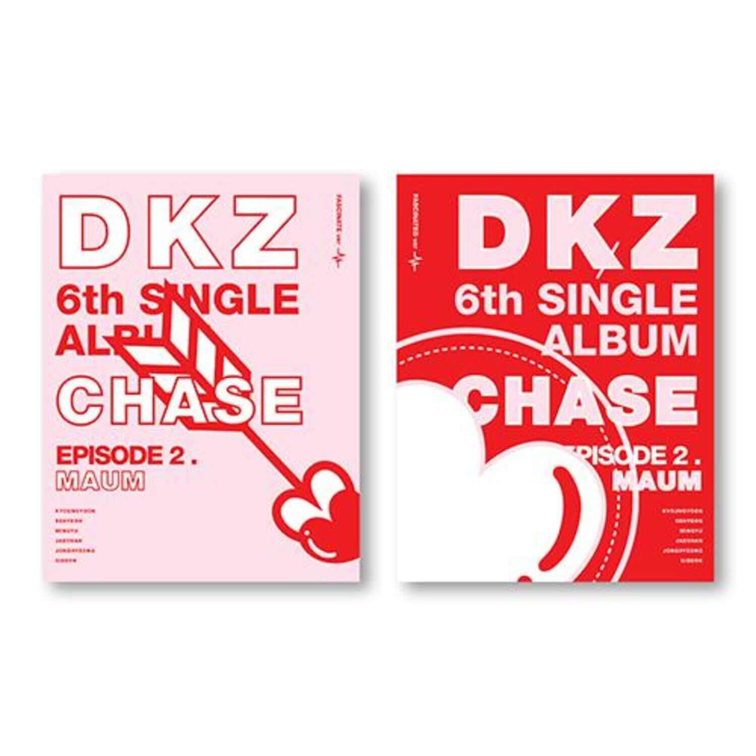 DK - [DKZ 6th Single CHASE EPISODE 2. MAUM] (Set of 2) - Album Kpop DKZ, jaquettes roses et rouges sur fond blanc