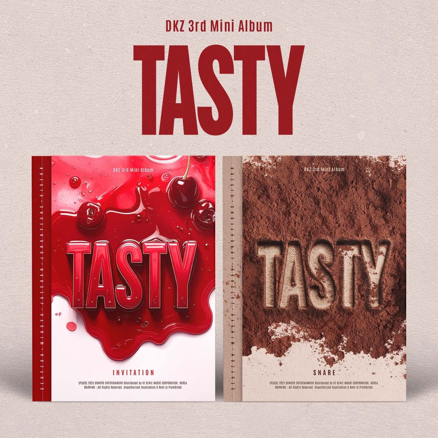 DKZ - 3rd Mini Album [TASTY] (2 SET) - Album Kpop, visuel cover rouge et brun, 2 versions sur fond beige