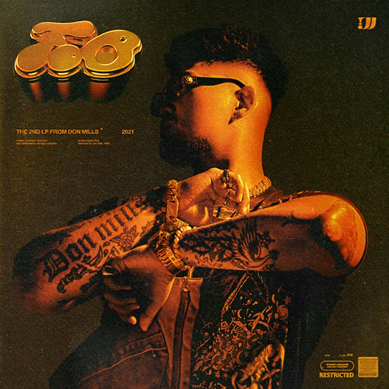 DON MILLS - [F.O.B.] - Album Kpop : visuel noir/orange avec artiste tatoué et détails dorés du disque