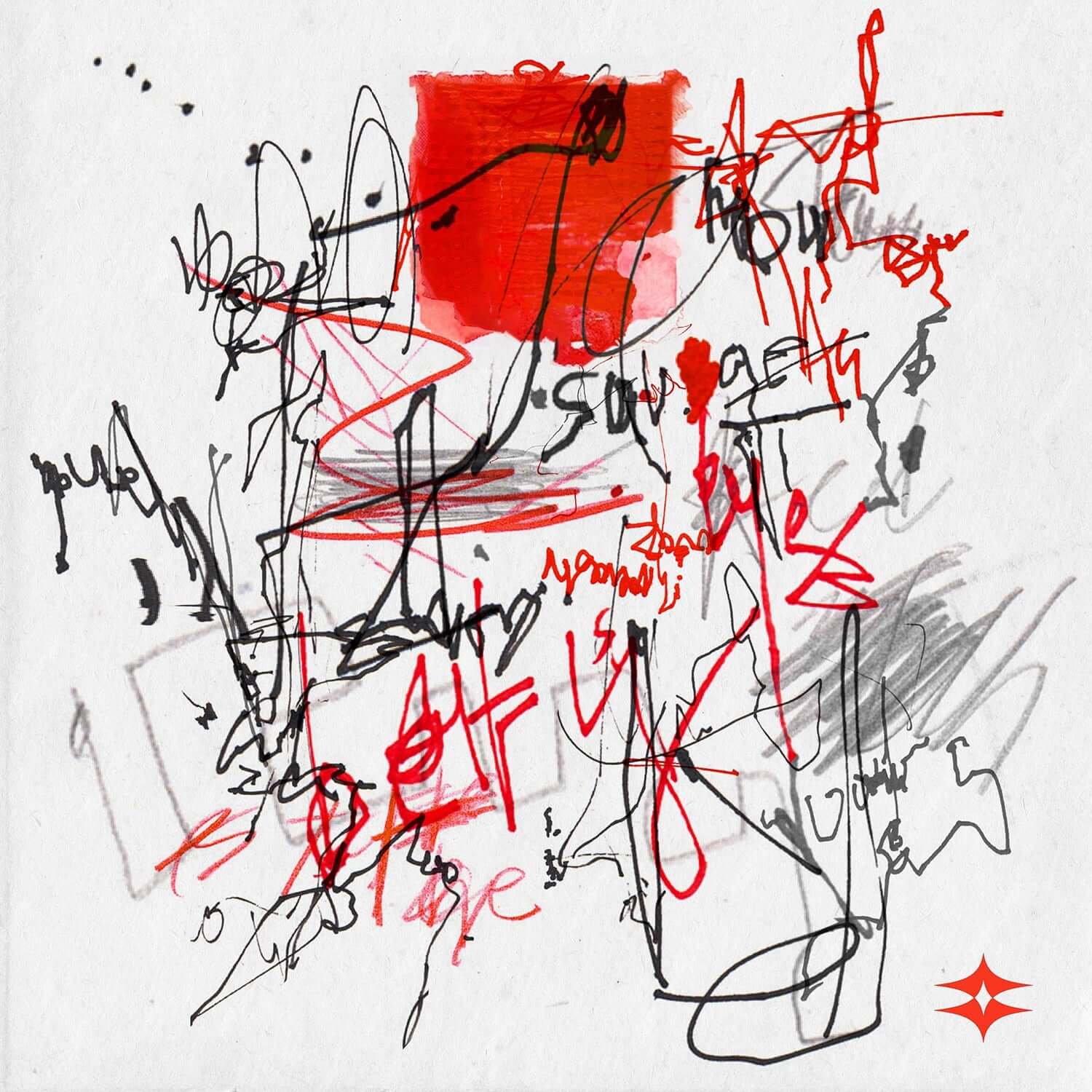 DPR CREAM - [psyche: red] - Album Kpop de DPR CREAM, visuel abstrait rouge/noir sur fond blanc, style street art.
