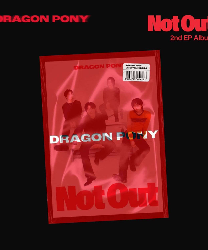 DRAGON PONY - EP [Not Out] - Album Kpop : pochette rouge Not Out avec groupe sur fond noir, DRAGON PONY