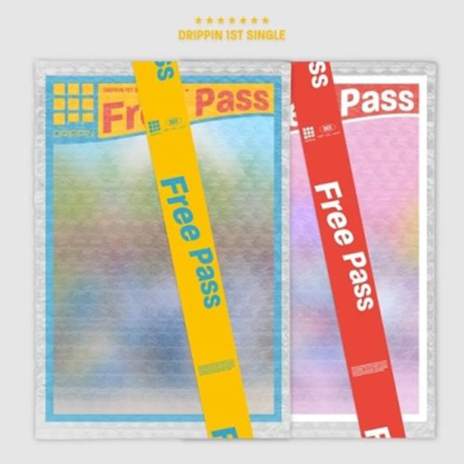 DRIPPIN - 1ST [Free Pass] (A + B VER.) - Album Kpop, visuel des jaquettes Free Pass A et B sur fond bleu/rose