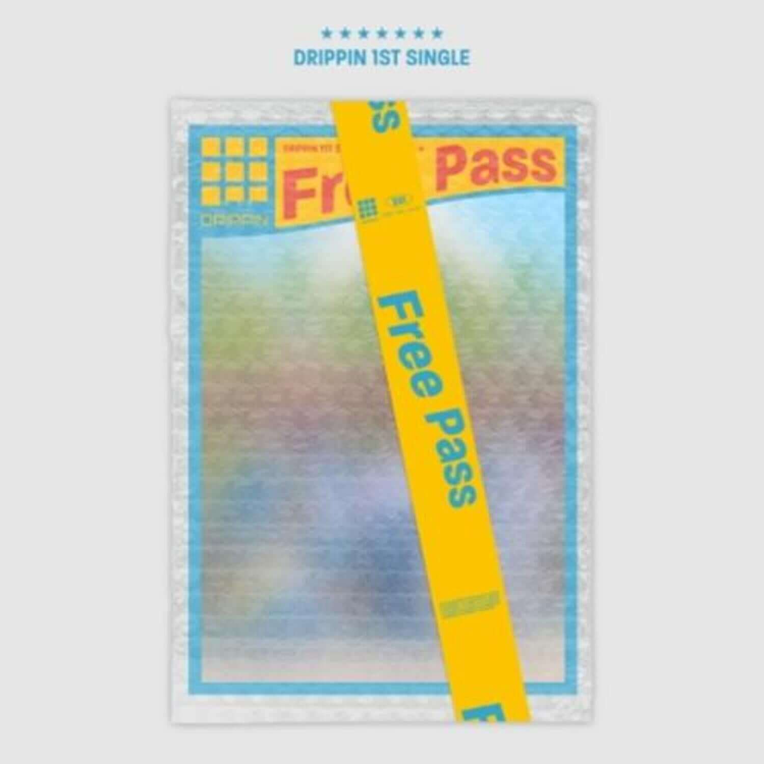 DRIPPIN - 1ST [Free Pass] (A ver.) - Album Kpop : jaquette avec ruban jaune “Free Pass” sur fond bleu/vert