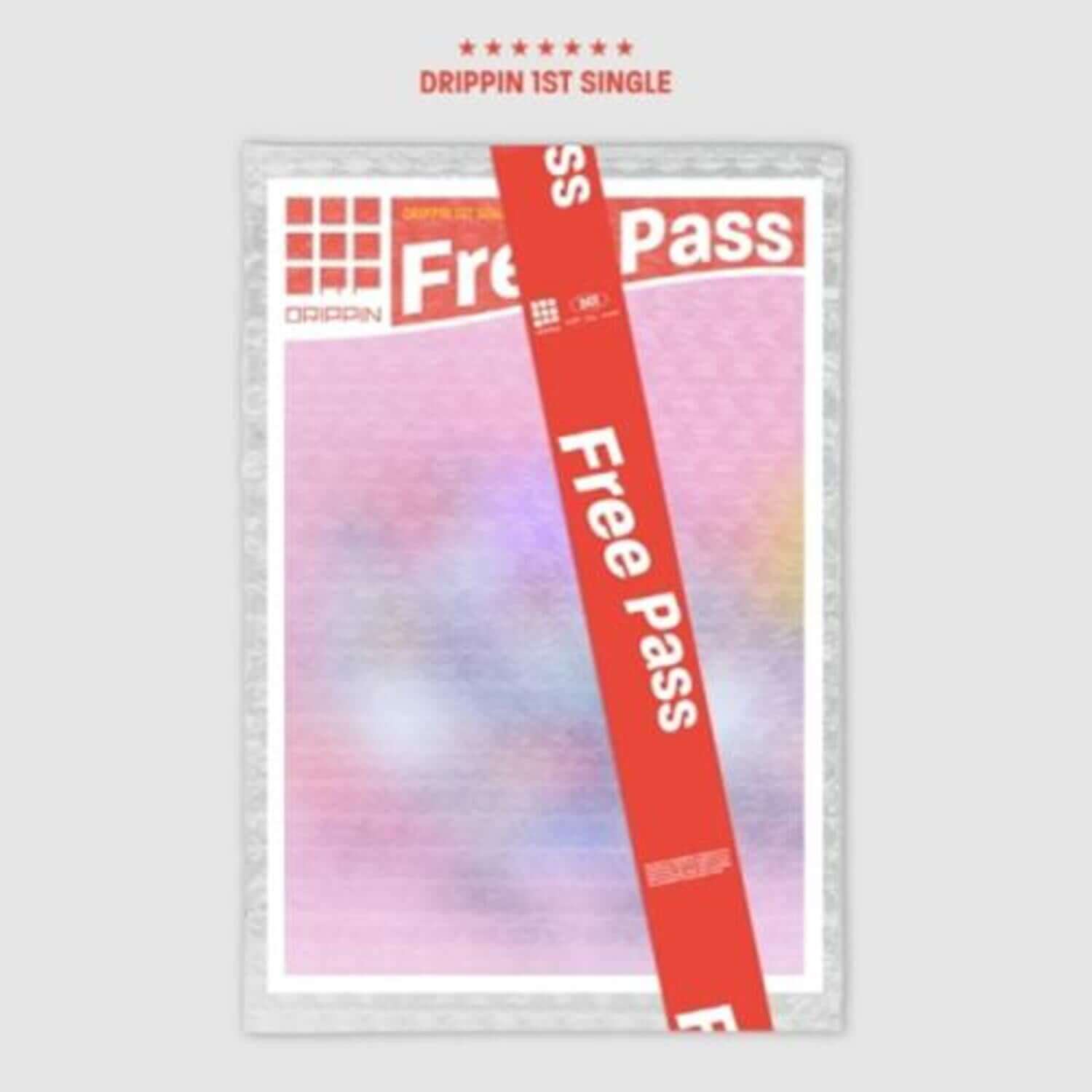 DRIPPIN - 1ST [Free Pass] (B ver.) - Album Kpop : visuel du pass Free Pass sur couverture rose/bleue, version B.