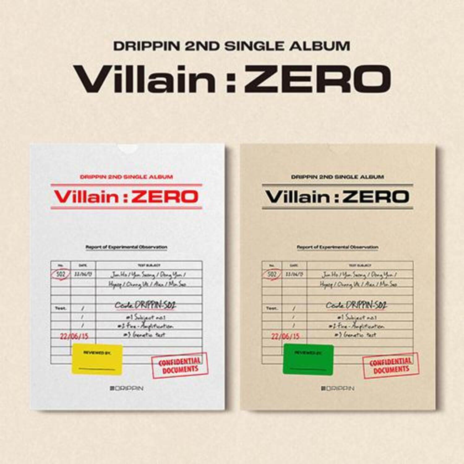 DRIPPIN - 2nd Album [Villain : ZERO] (SET ver.) - Album Kpop, visuel pack double cartes sur fond clair.