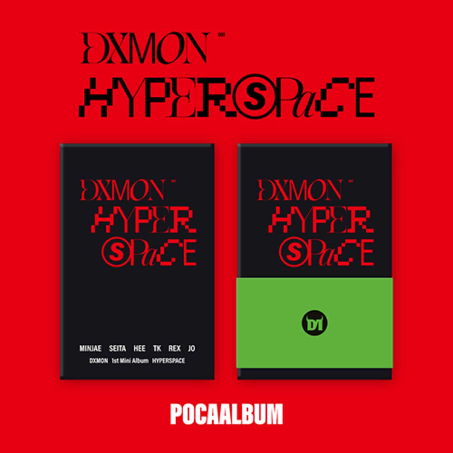 DXMON - [HYPERSPACE] POCAALBUM - Album Kpop, couverture rouge avec visuels noir/vert, double boîtier.