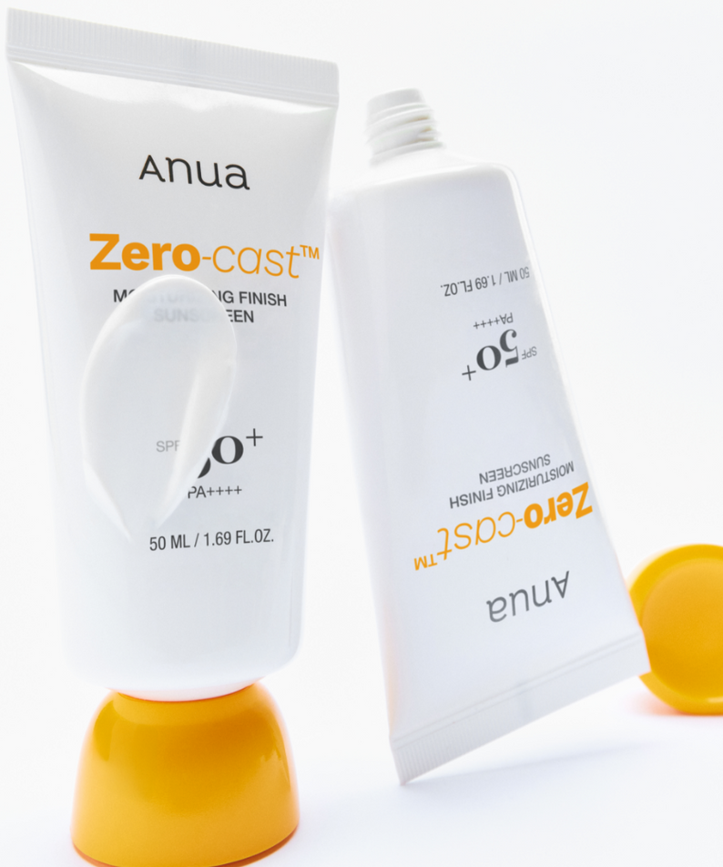 ANUA Daily Transparent Moisture Sunscreen 50ml en tubes avec bouchons jaunes sur fond blanc.