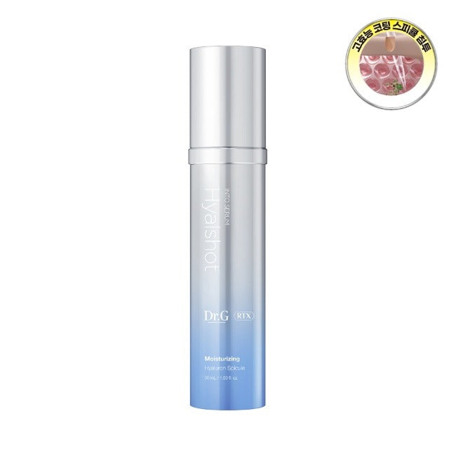 Dr.G RTX Into Serum Hyal Shot, sérum hydratant de Dr.G, flacon argenté sur fond clair, visuel produit