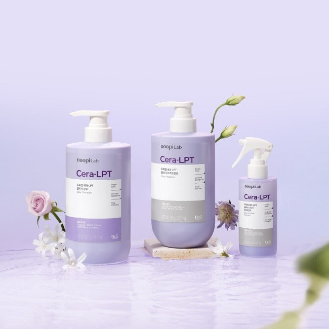 Dr.G Scalp Lab Sera-LPT Clinic Shampoo 800g de Dr. G en photo studio, flacon blanc et violet sur fond clair.